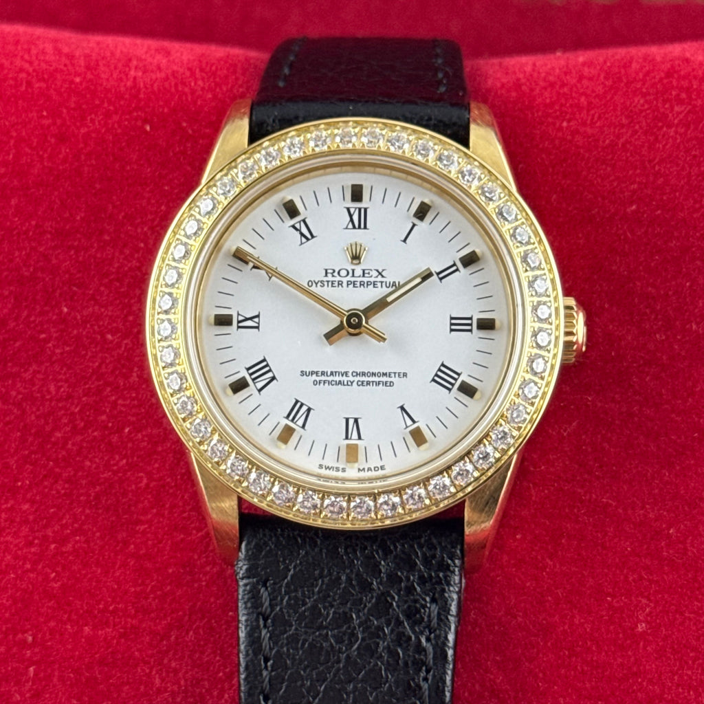 18ct Rolex Oyster Perpetual 31 Ladies Solid Gold Watch Box Papers 1996