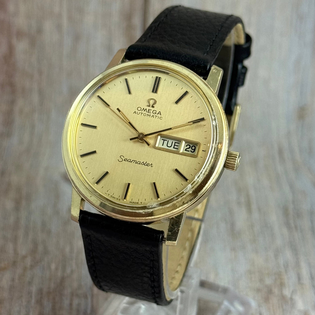 Vintage Omega Seamaster automatic men’s day-date wrist watch gold plated SERVICED