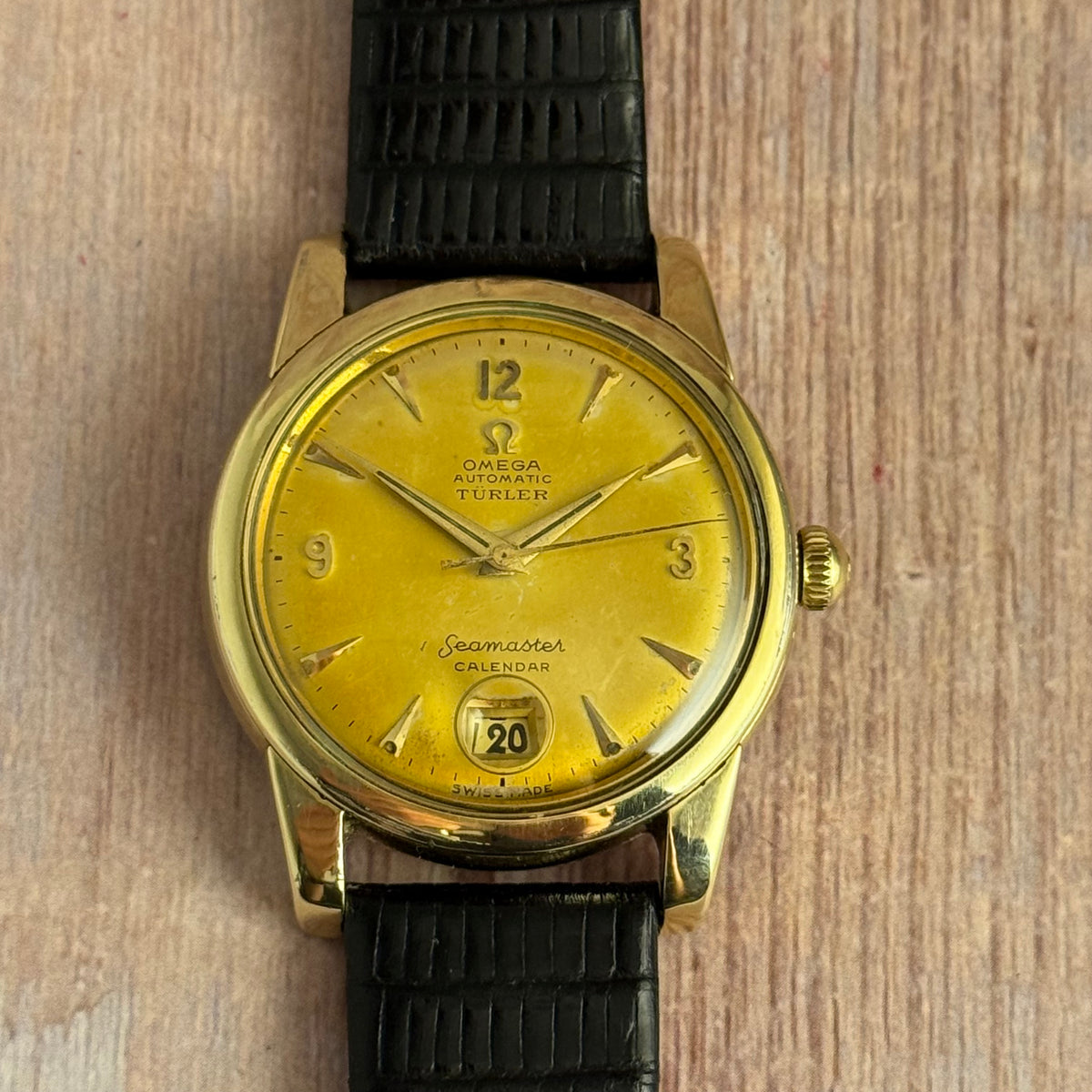 1952 Omega Seamaster Türler double signed dial men’s automatic calendar wrist watch watch boxed