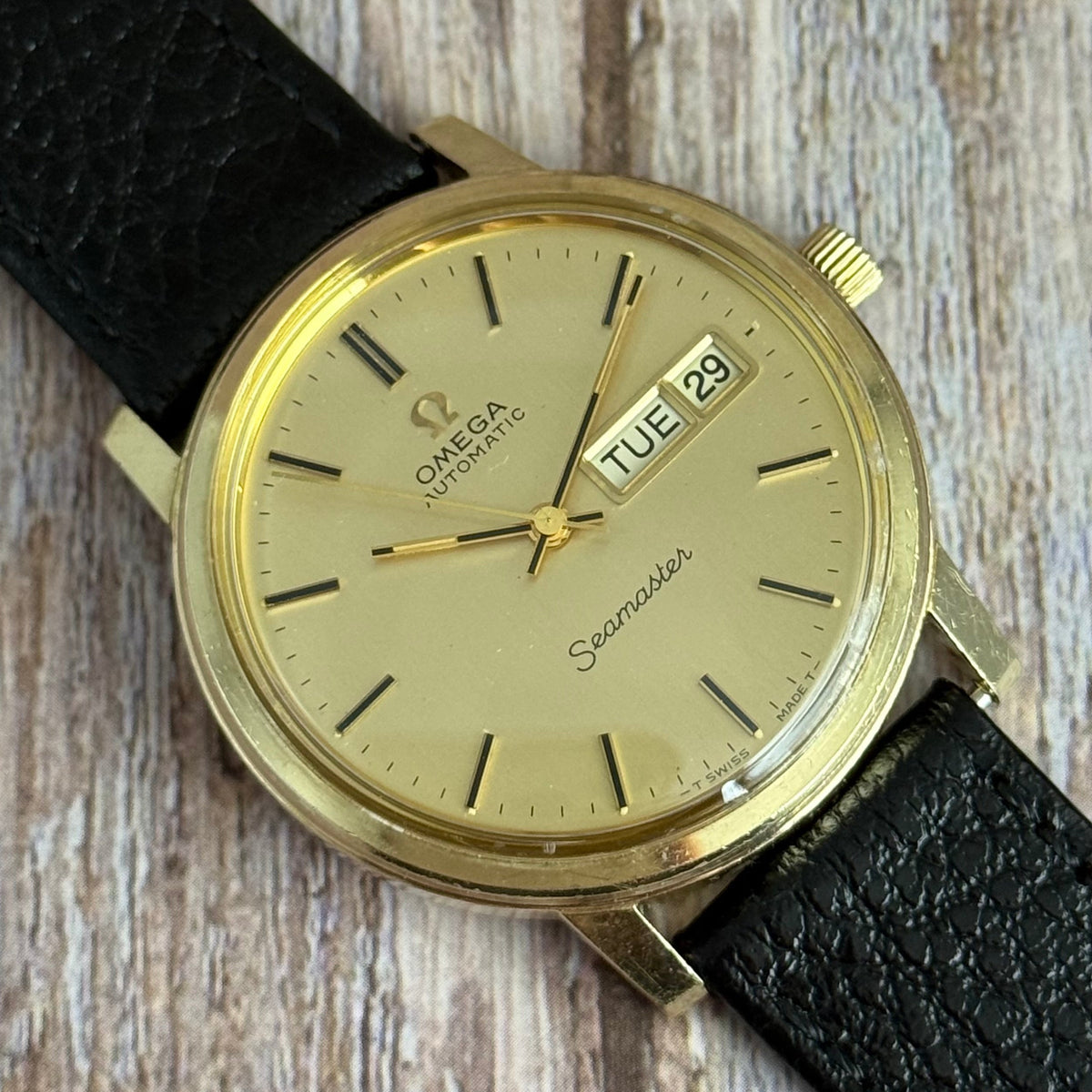 Vintage Omega Seamaster automatic men’s day-date wrist watch gold plated SERVICED