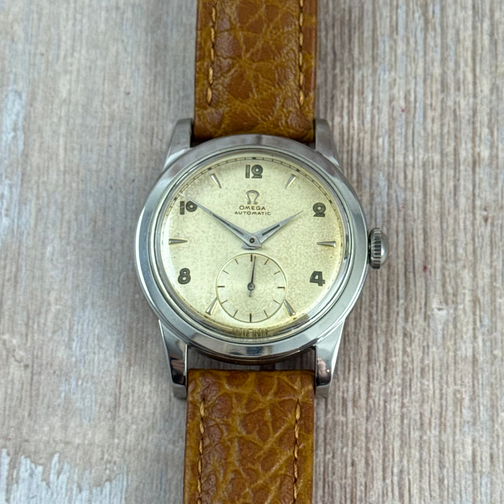 1950 Omega bumper automatic gents steel “deco Arabic” dial watch (2576-10)