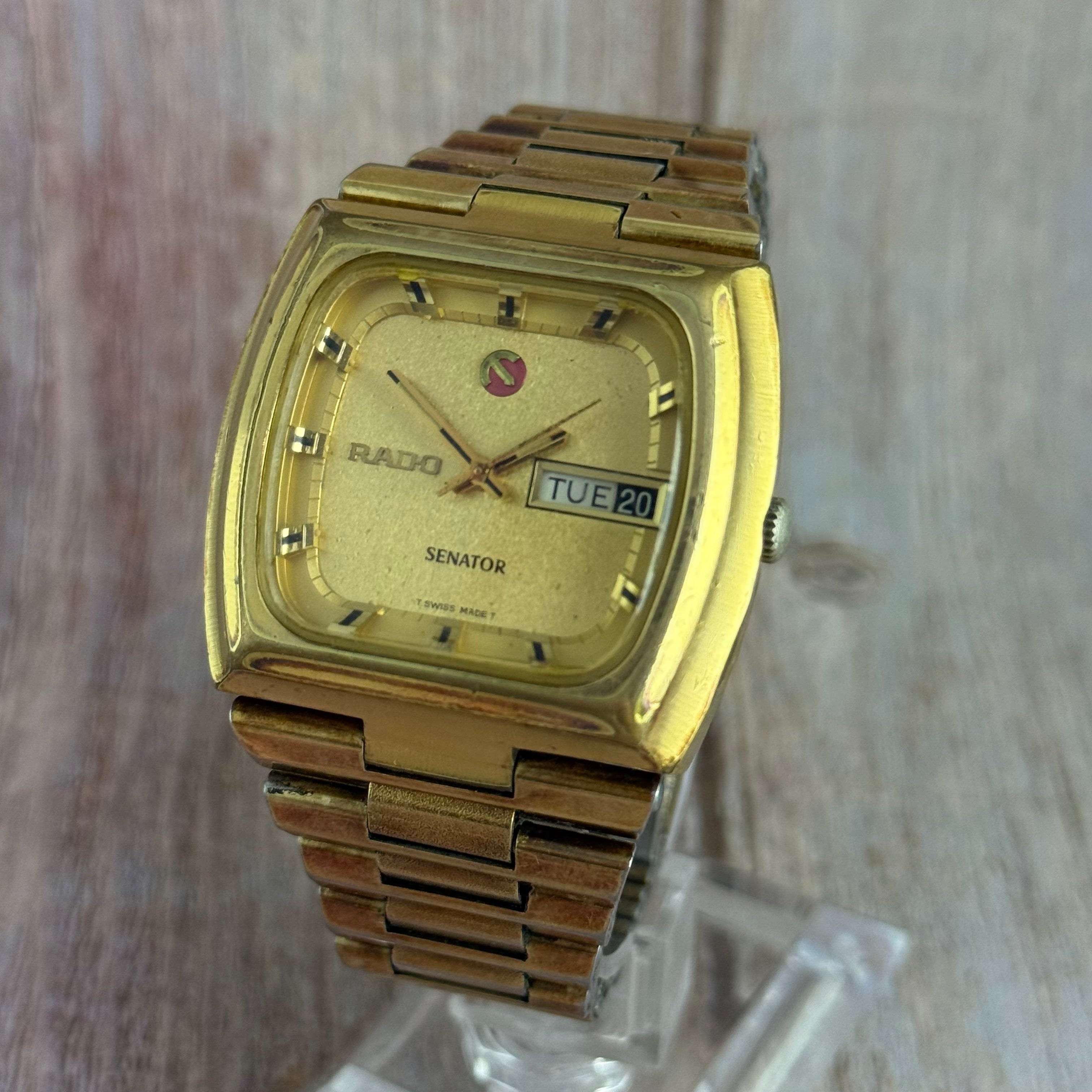 1970s Rado Senator Men’s Automatic Day-date Watch Gold Plated Tv Case 37mm