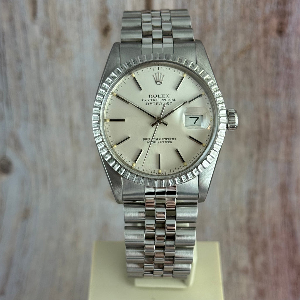 1983 Rolex Datejust 36 men’s steel wrist watch w box and papers (16030)