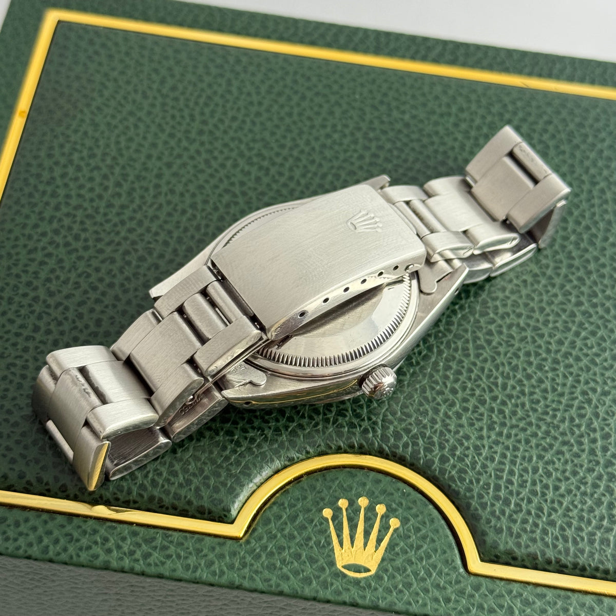 1990 Rolex Oyster Perpetual Date men’s steel champagne dial watch boxed