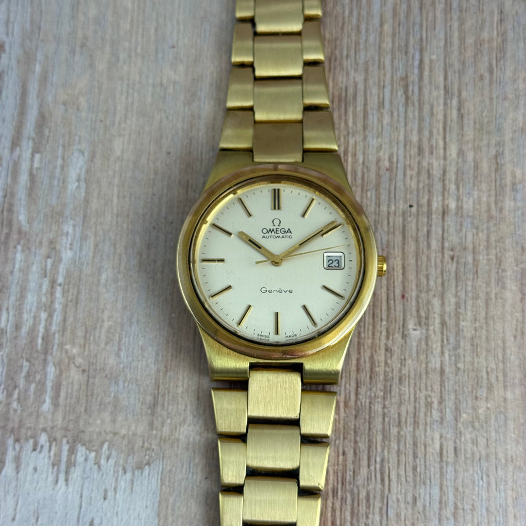 1973 Omega Geneve Automatic Men’s Gold Plated Watch Integral Bracelet 36mm