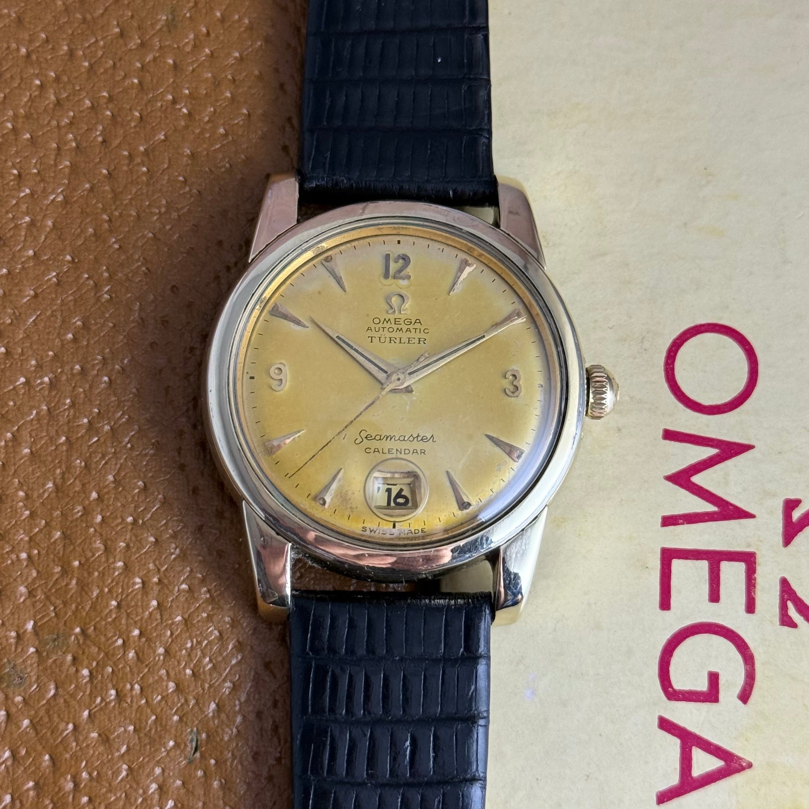 1952 Omega Seamaster Türler double signed dial men’s automatic calendar wrist watch watch boxed