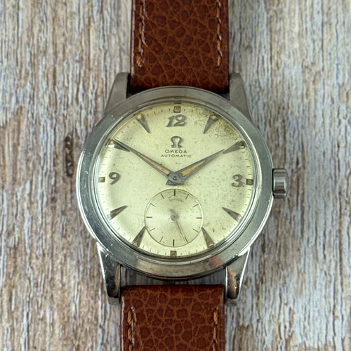 1950 Omega Seamaster “bumper” automatic breguet numerals men’s watch 35mm