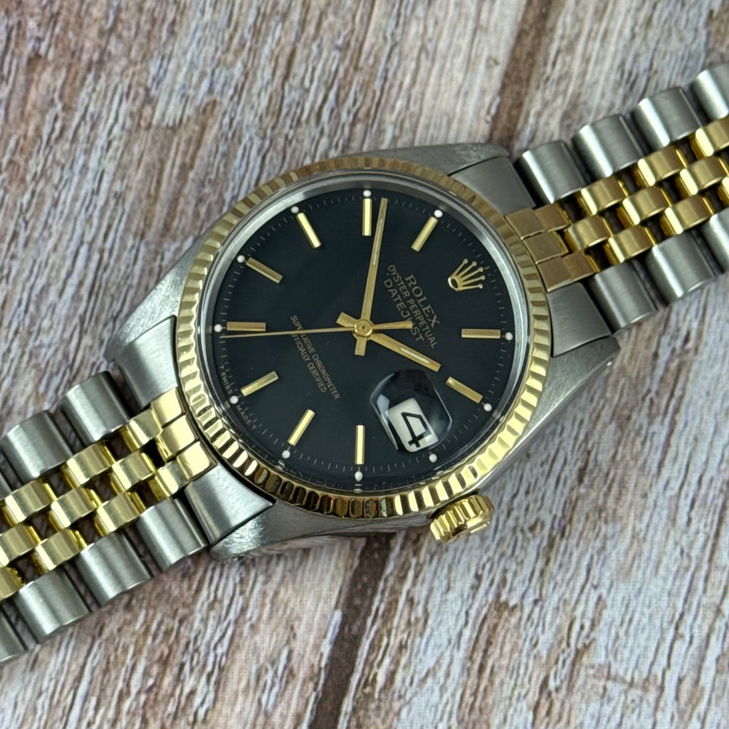 1972 Rolex Datejust 36 18k Gold & Steel 1601 Men’s Wrist Watch Vintage Box & tag
