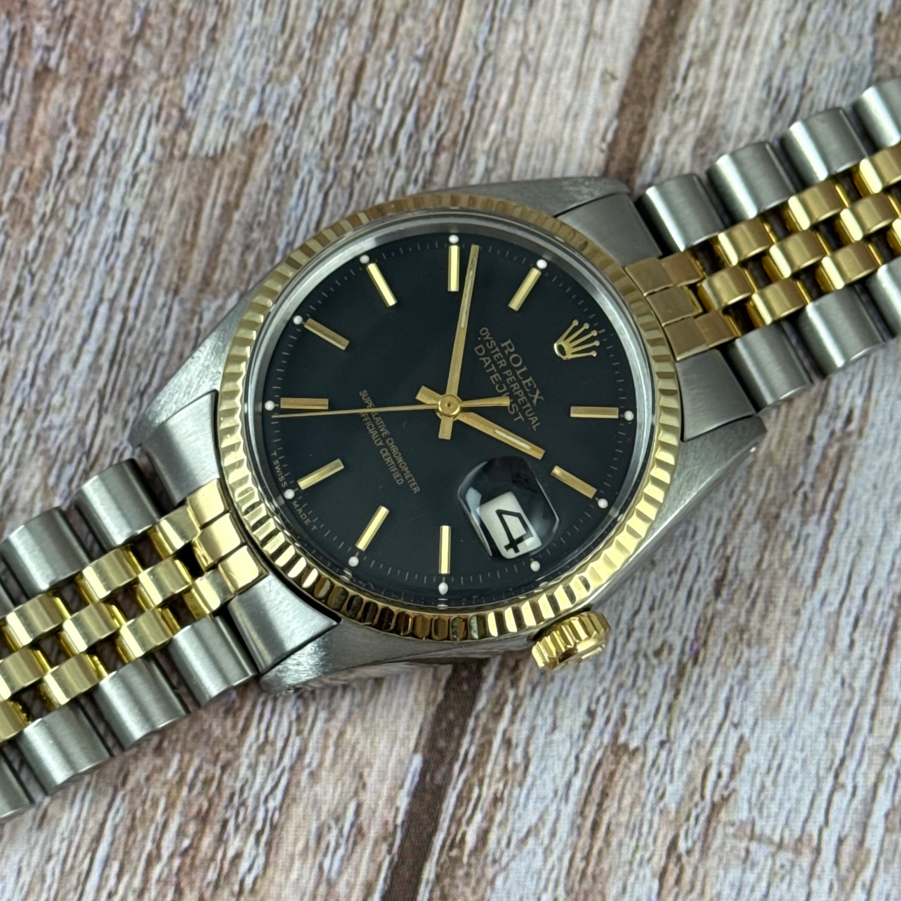 1972 Rolex Datejust 36 18k Gold & Steel 1601 Men’s Wrist Watch Vintage Box & tag