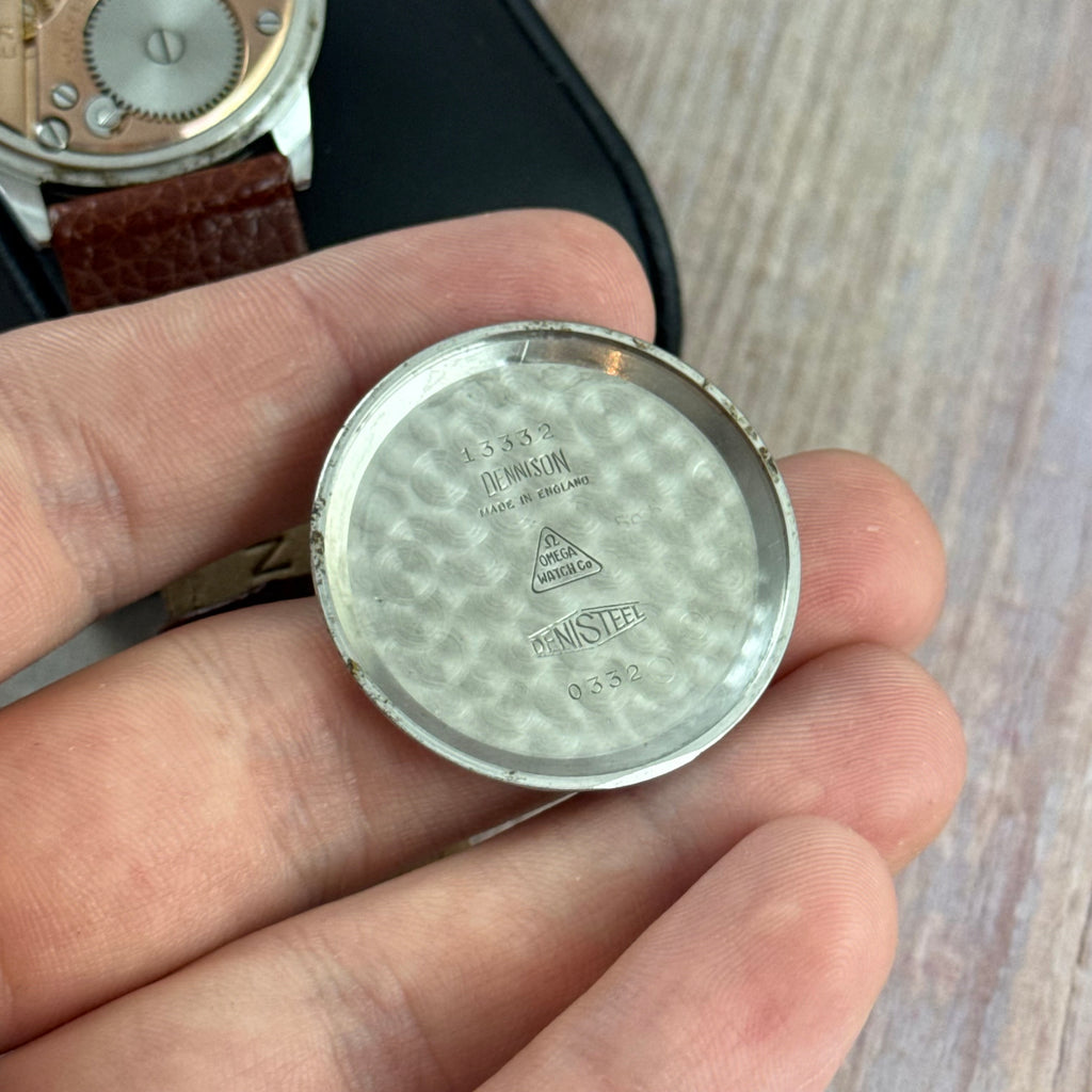 1958 Omega gentlemen’s steel wrist watch manual wind 34mm with papers ref (13332)