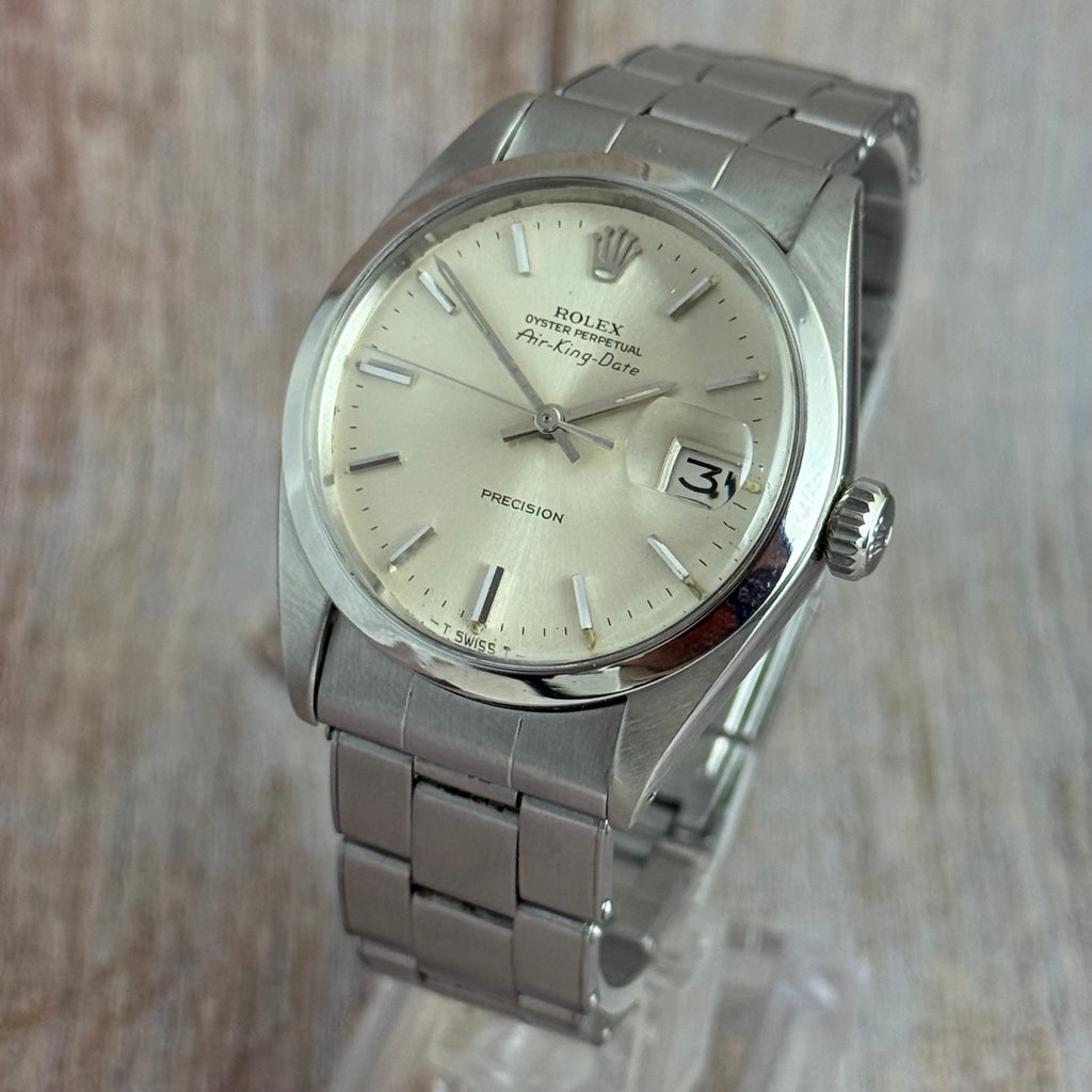 1971 Rolex Air King Date precision men’s steel automatic wrist watch 35mm (5700)