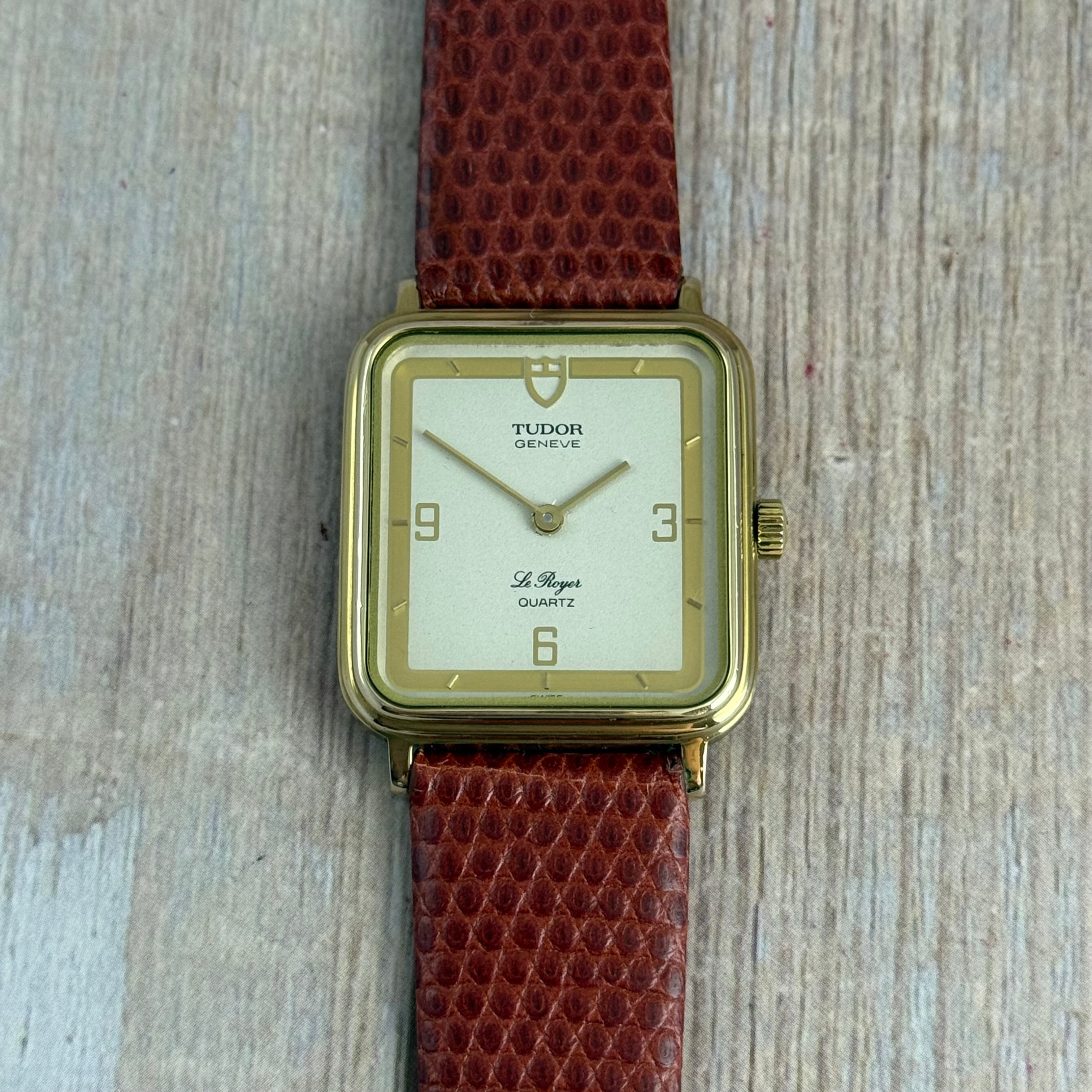 Vintage Tudor Le Royer Men’s Tank Style Quartz Watch Gold & Steel 28mm