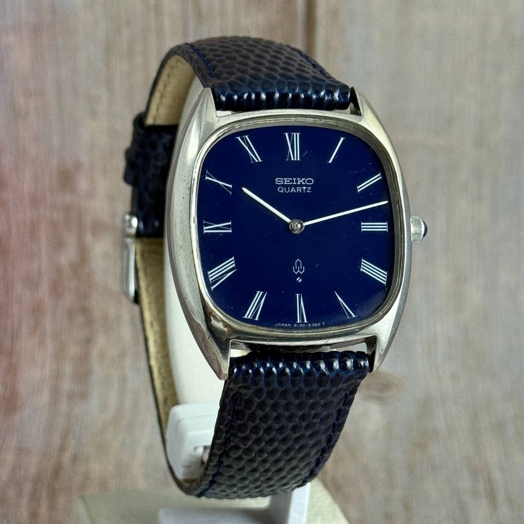 1976 Solid Silver Seiko Quartz Men’s Blue Dial Wrist Watch (4130-5331)