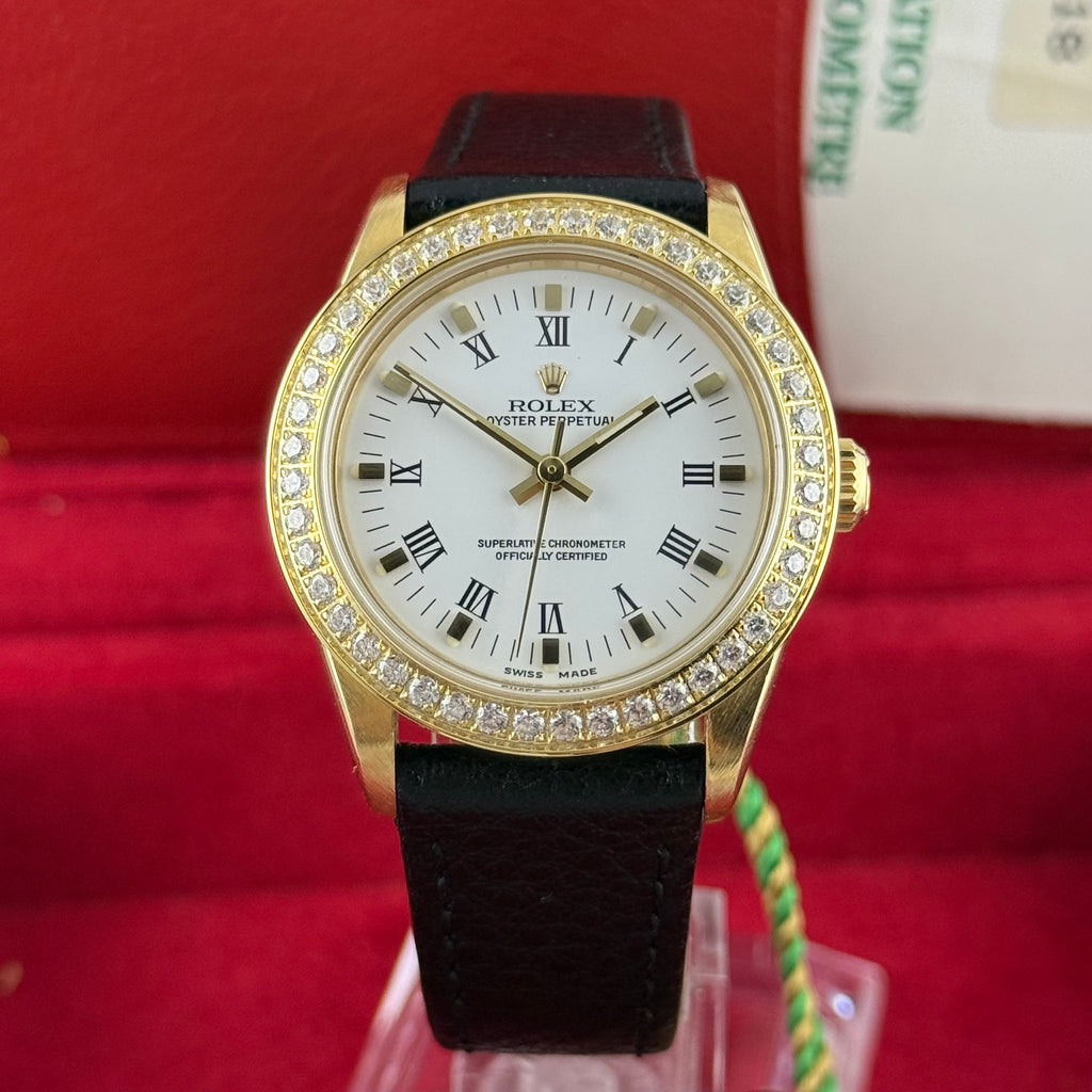 18ct Rolex Oyster Perpetual 31 Ladies Solid Gold Watch Box Papers 1996