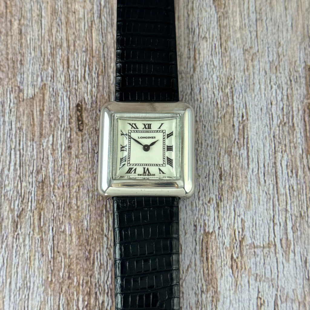 Vintage .925 solid silver Longines ladies tank square dress watch boxed 24mm