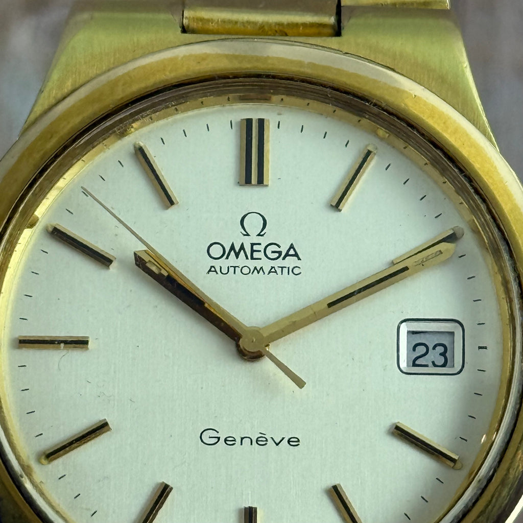 1973 Omega Geneve Automatic Men’s Gold Plated Watch Integral Bracelet 36mm