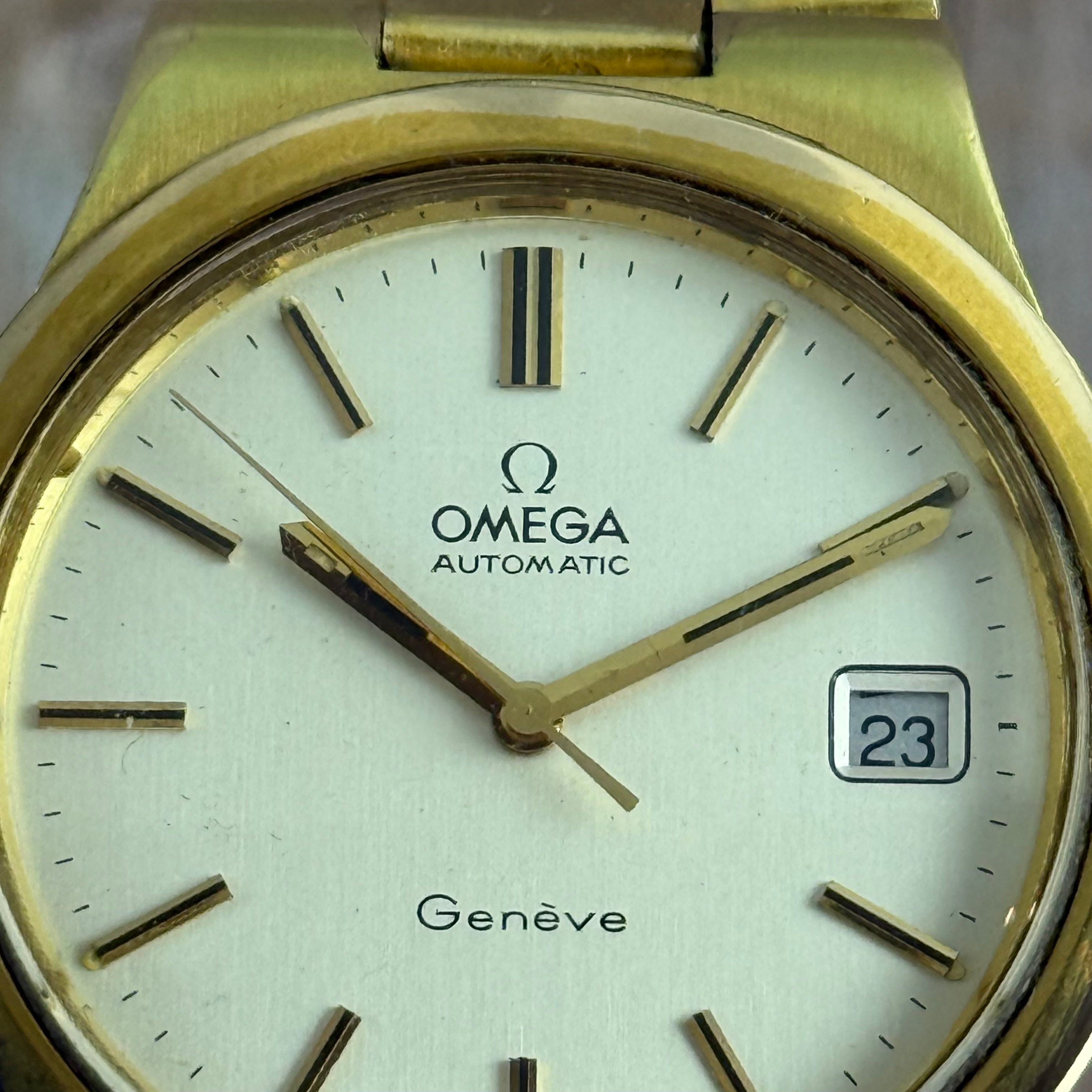 1973 Omega Geneve Automatic Men’s Gold Plated Watch Integral Bracelet 36mm
