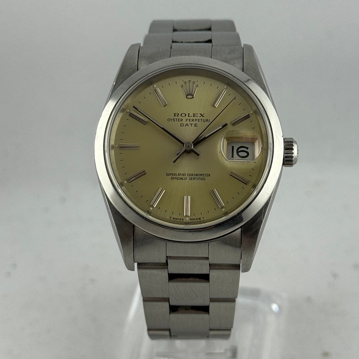 1990 Rolex Oyster Perpetual Date men’s steel champagne dial watch boxed