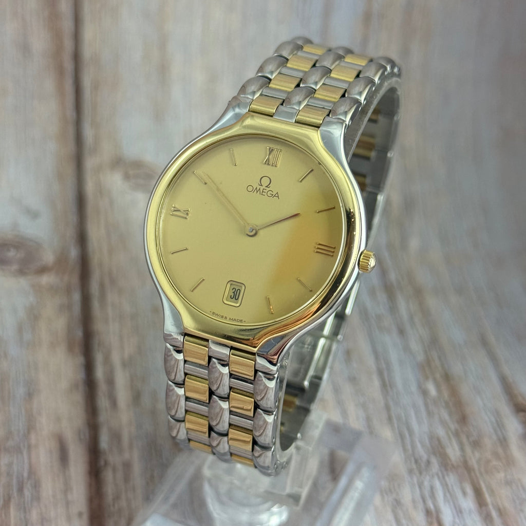 18ct Gold Omega De Ville Gents Dress Watch Quartz Two-tone Steel & Gold
