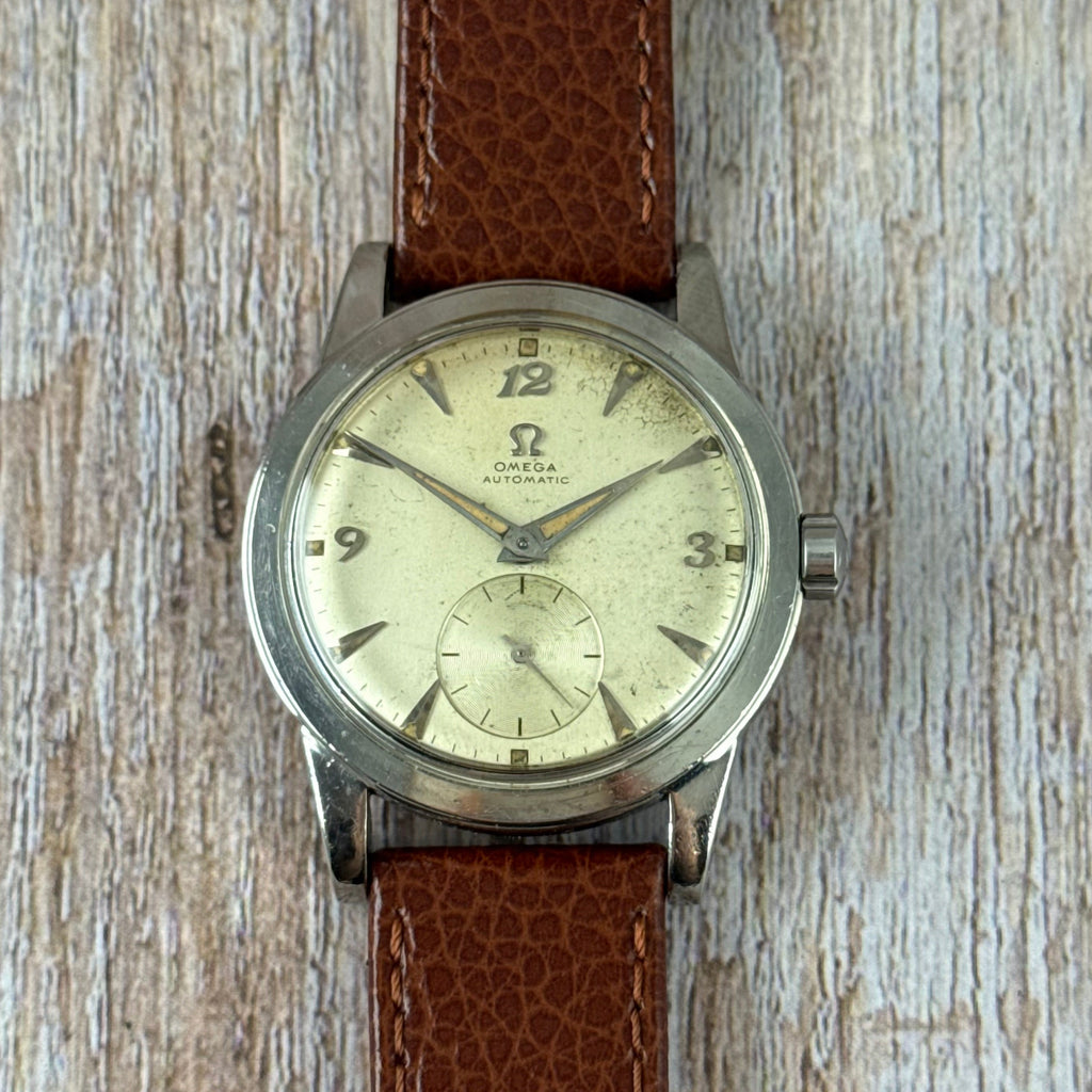 1950 Omega Seamaster “bumper” automatic breguet numerals men’s watch 35mm