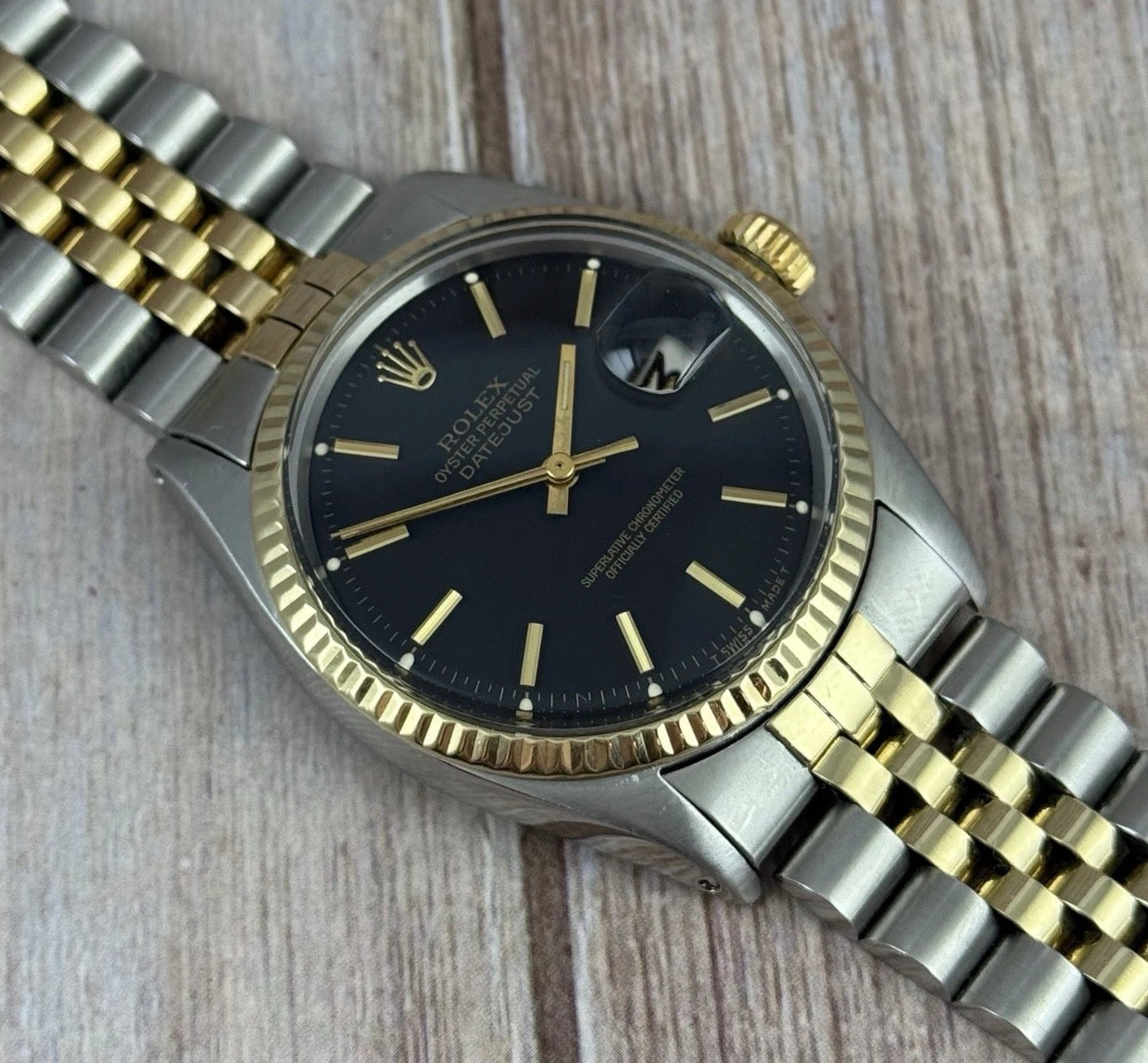 1972 Rolex Datejust 36 18k Gold & Steel 1601 Men’s watch Boxed black dial