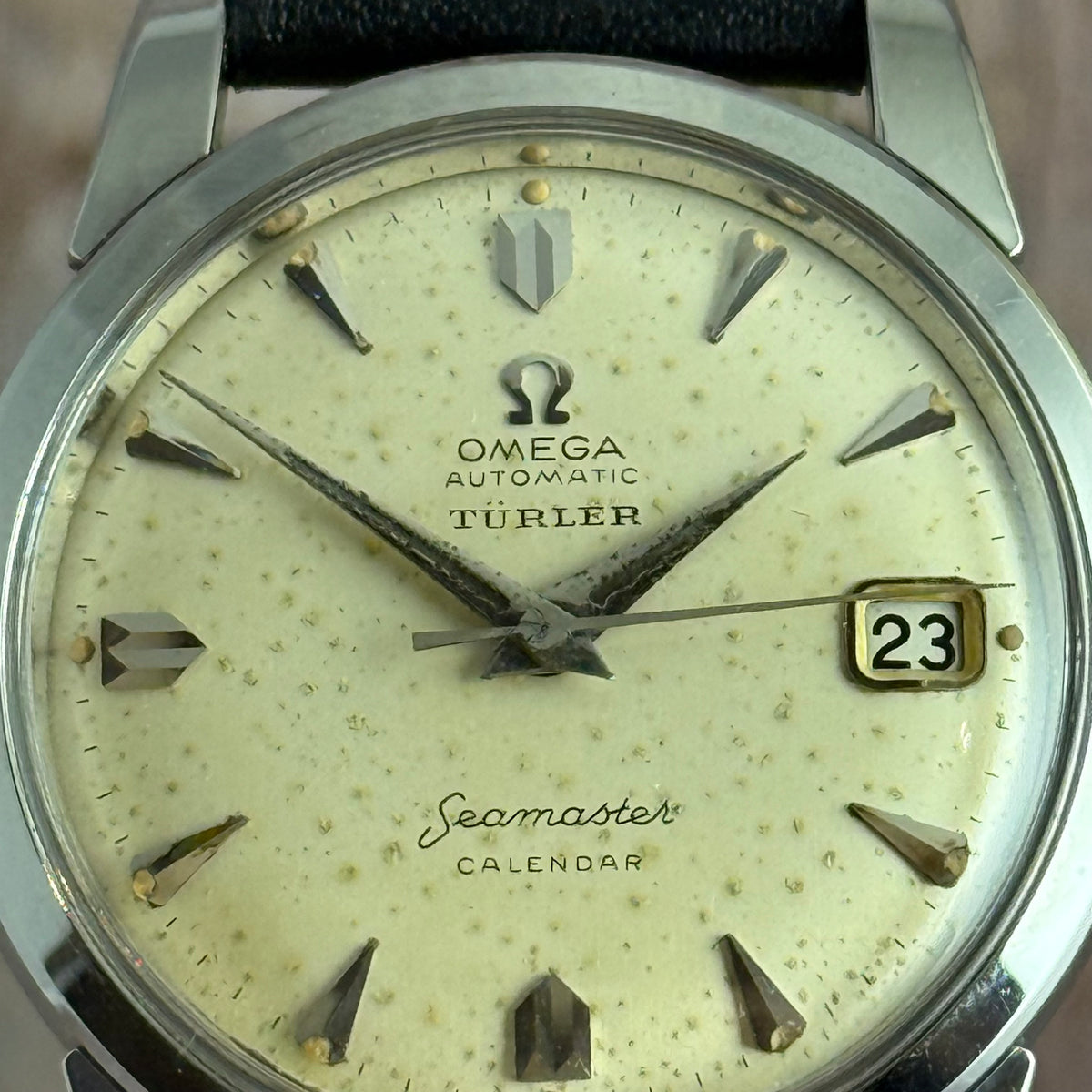 1958 Omega double signed “Türler’ seamaster calendar men’s automatic wrist watch