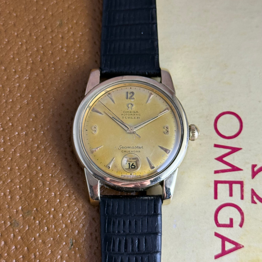 1952 Omega Seamaster Türler double signed dial men’s automatic calendar wrist watch watch boxed