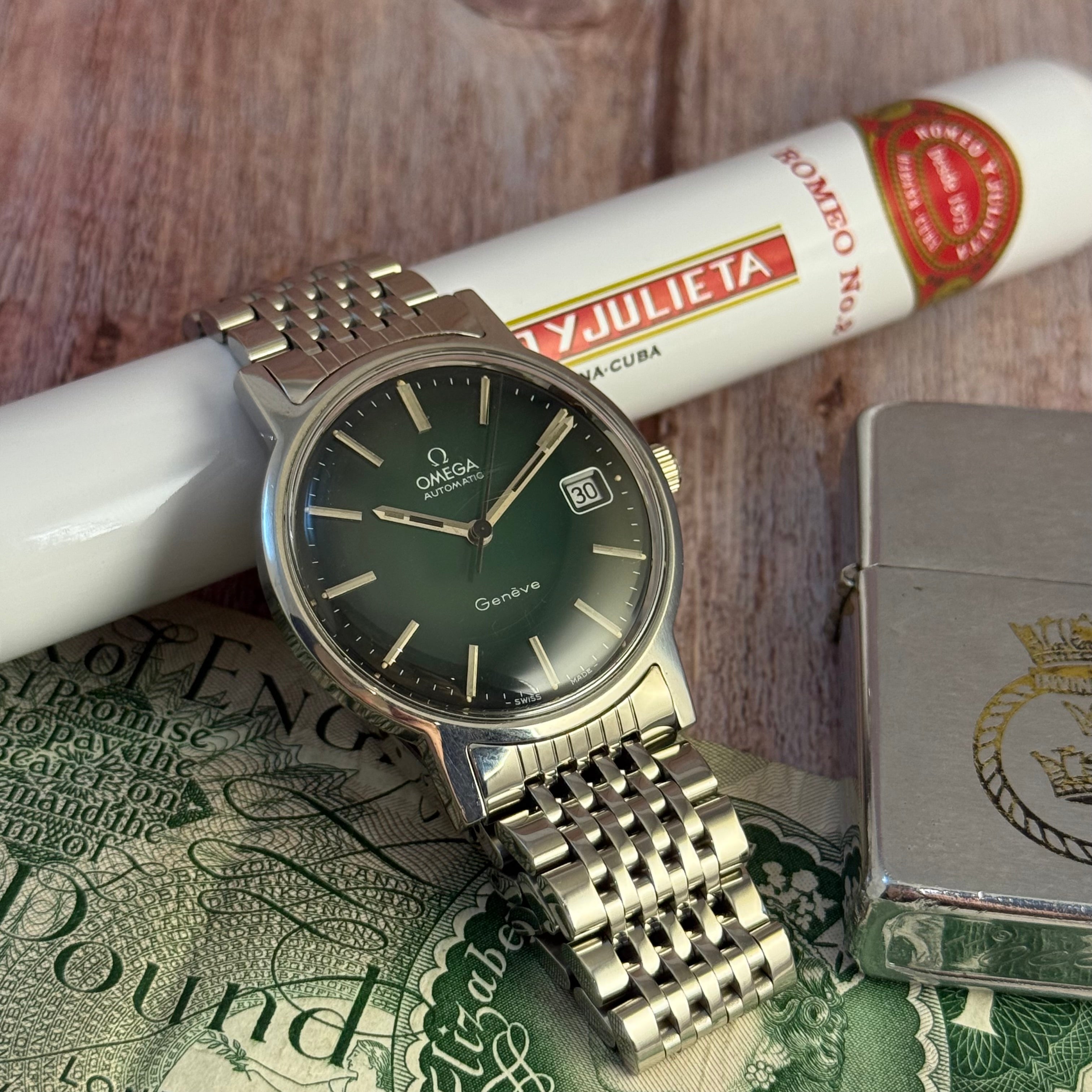 1972 Omega automatic Genéve green “money” dial men’s wrist watch