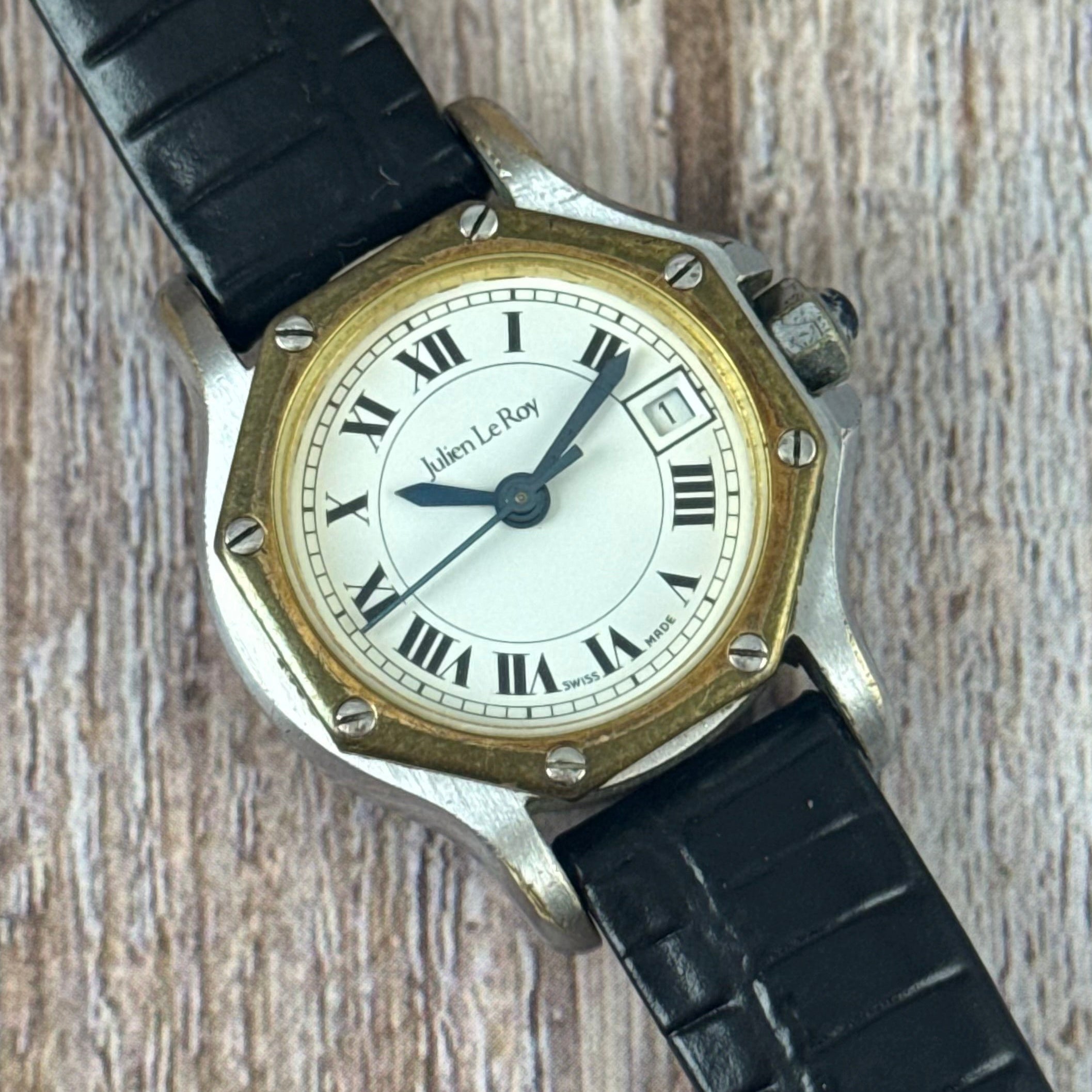 Vintage Julian Le Roy Ladies ‘santos octagon’ style automatic wrist watch 26mm gold & steel (ETA 2671)