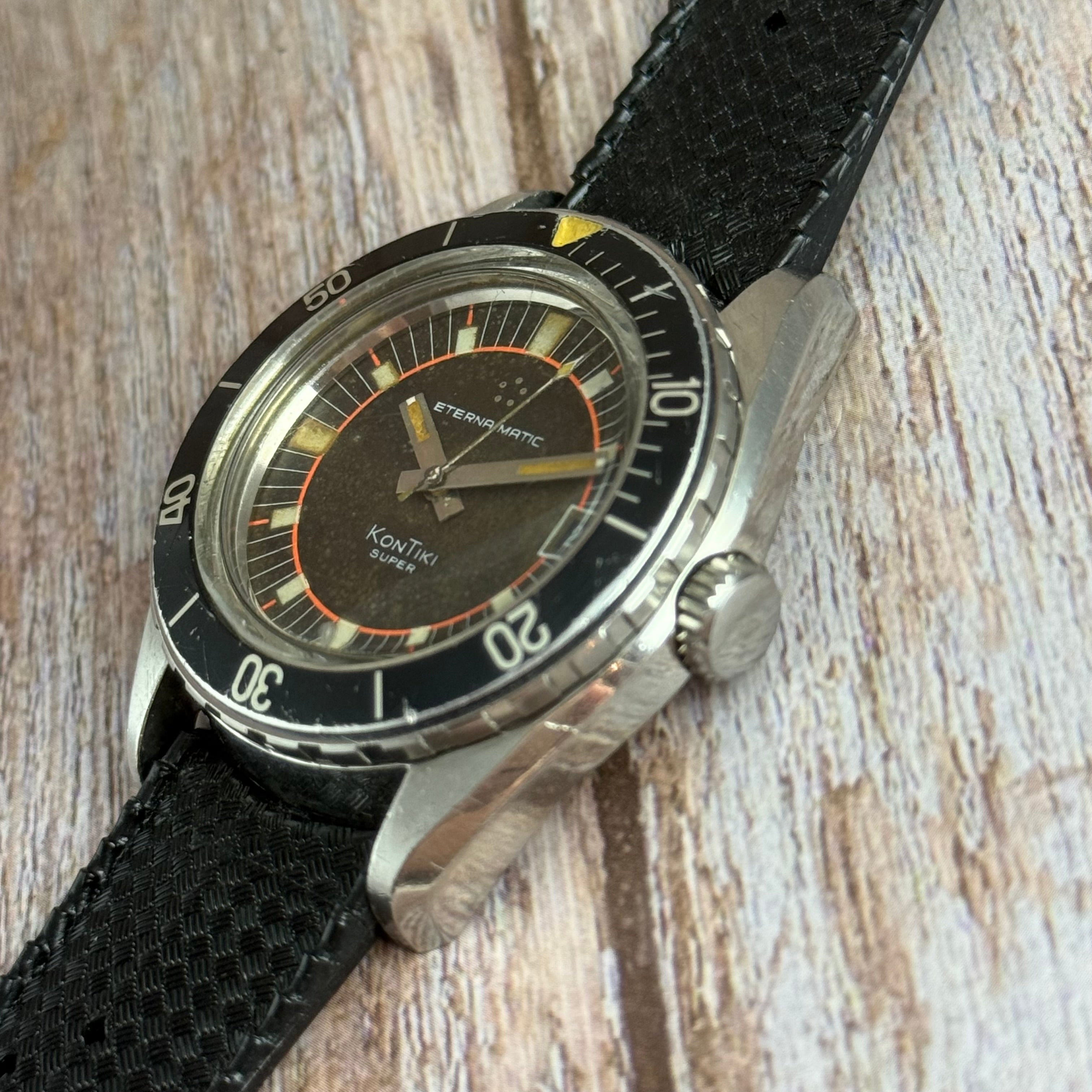 1970s Eterna-Matic KonTiki IDF military issue divers watch automatic boxed ‘chocolate’ tropical dial