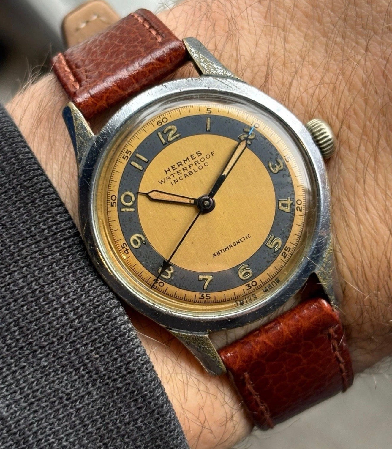 1940s Hermes ‘waterproof’ Men’s Military Style Wrist Watch Bullseye Dial RARE