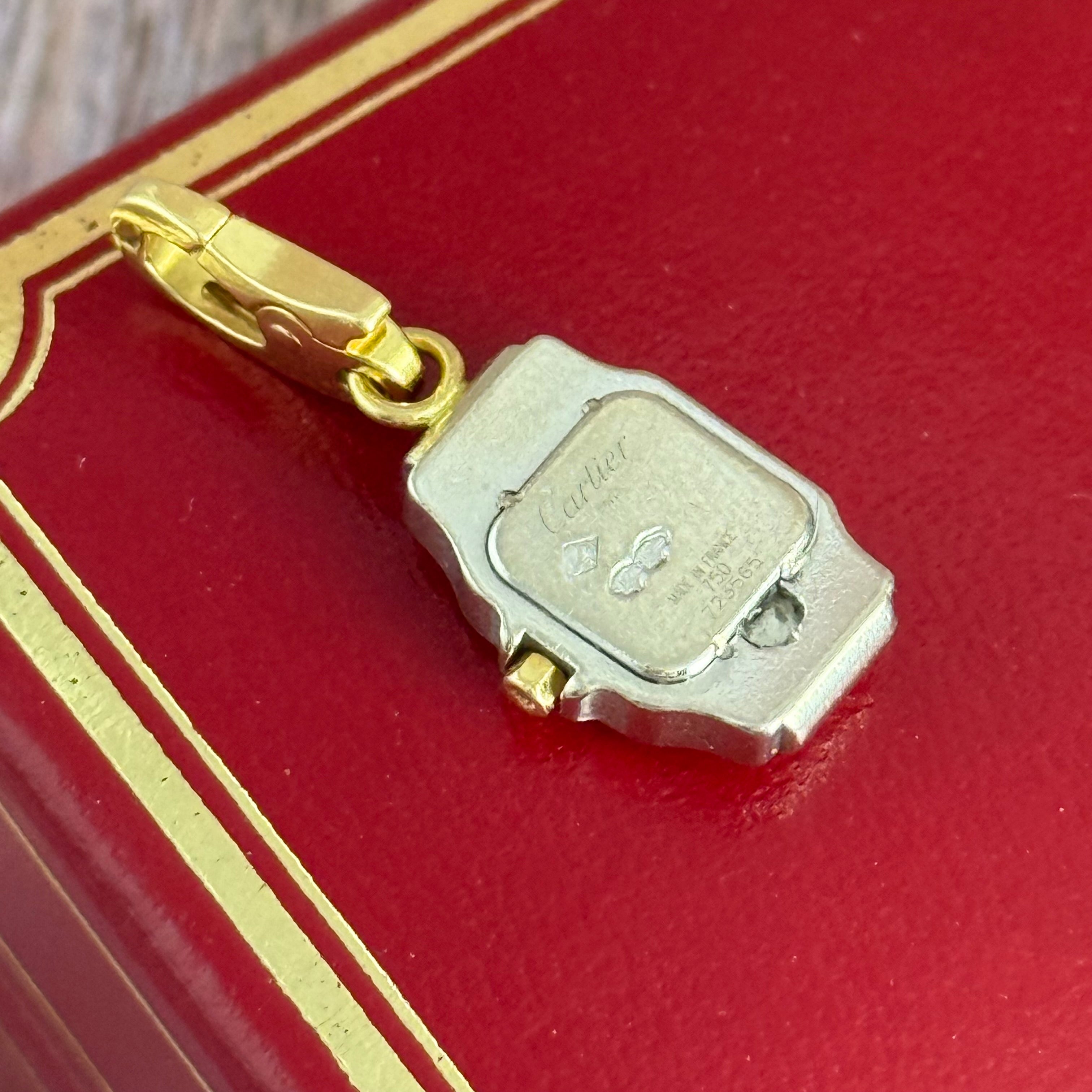 Vintage Cartier Santos Galbée Mini Watch Charm 18K Yellow Gold & Steel