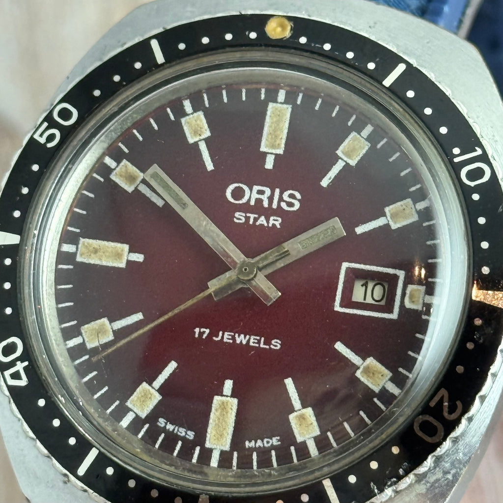 1960s Oris star men’s skin divers watch “oxblood” dial 37mm SERVICED
