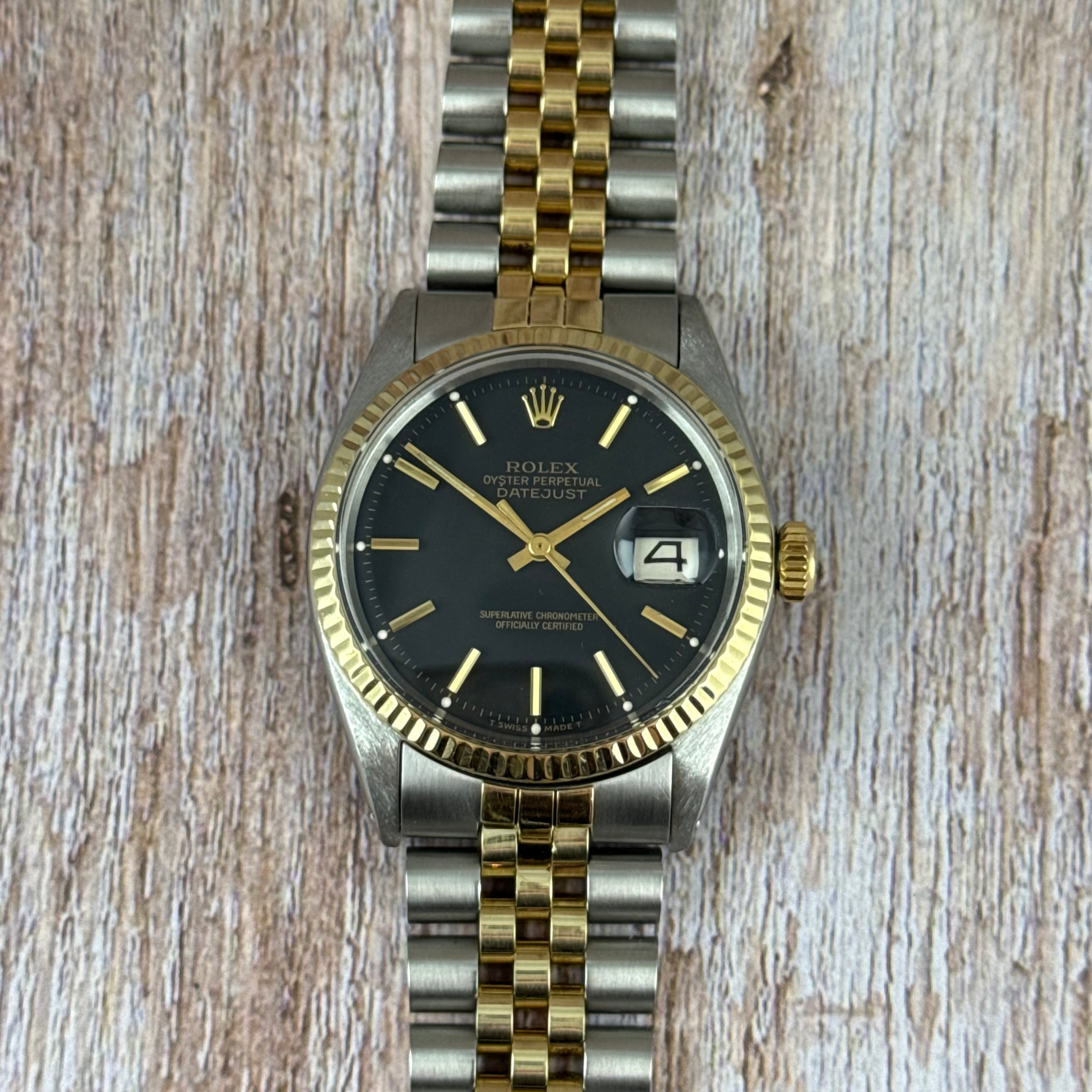 1972 Rolex Datejust 36 18k Gold & Steel 1601 Men’s Wrist Watch Vintage Box & tag