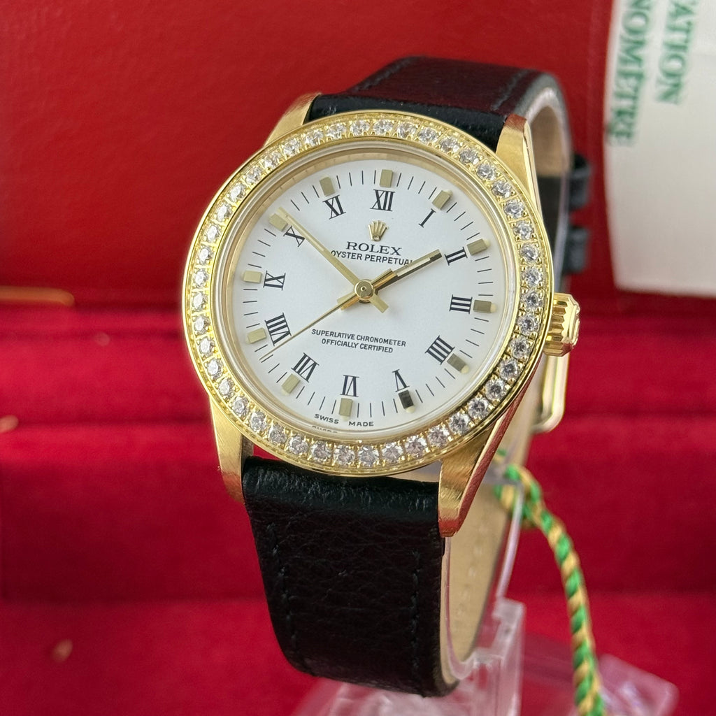 18ct Rolex Oyster Perpetual 31 Ladies Solid Gold Watch Box Papers 1996