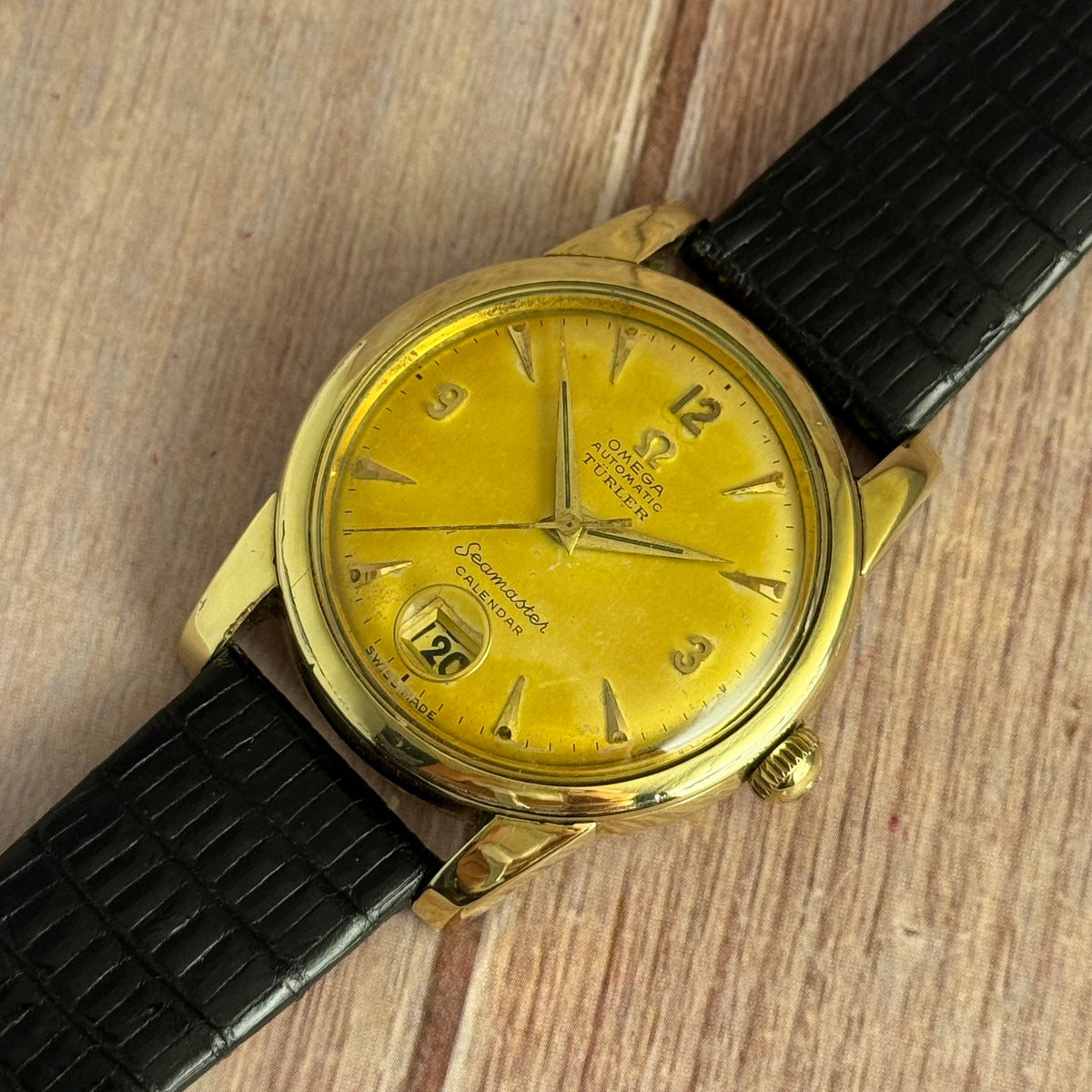 1952 Omega Seamaster Türler double signed dial men’s automatic calendar wrist watch watch boxed