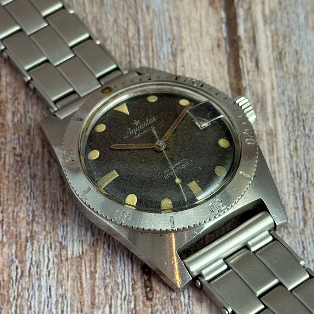 Vintage Aquastar 60 skin divers watch “tropical” patina men’s automatic watch