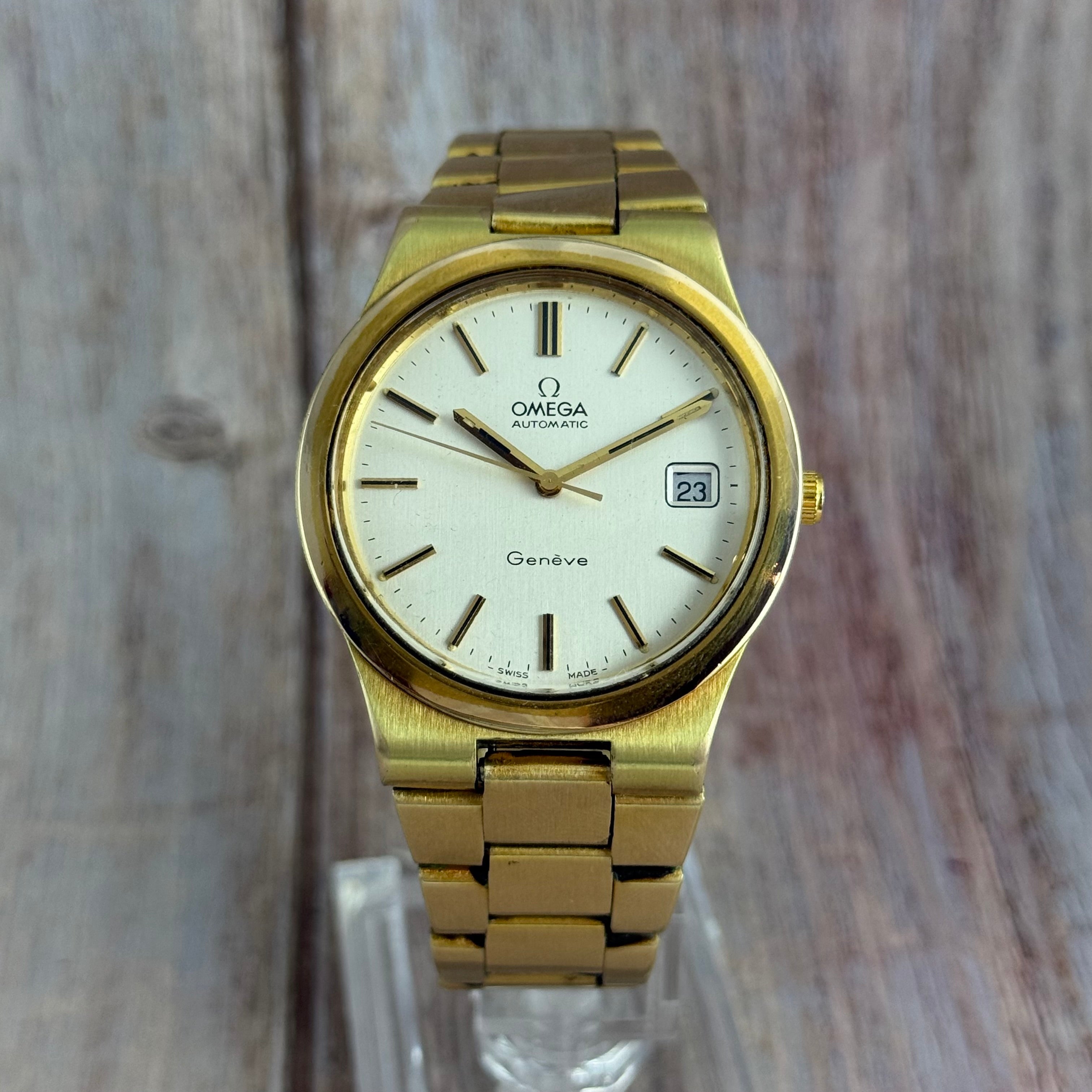1973 Omega Geneve Automatic Men’s Gold Plated Watch Integral Bracelet 36mm