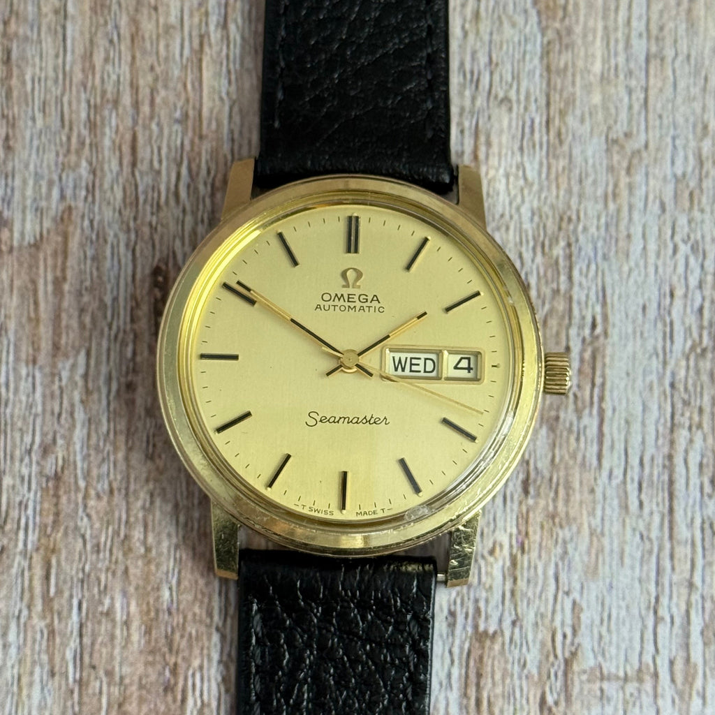 Vintage Omega Seamaster automatic men’s day-date wrist watch gold plated SERVICED