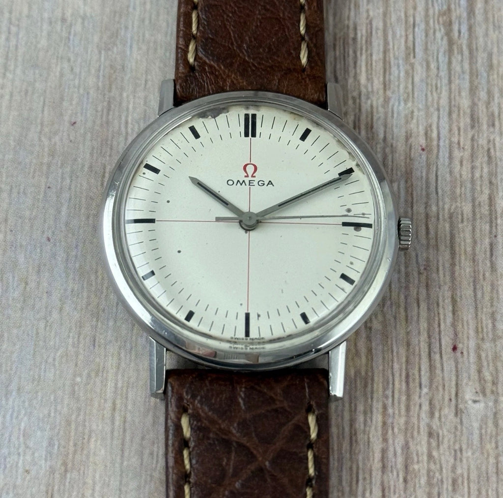 1965 Omega Technical Red Cross Hair Dial Men’s Manual Wind Watch (131.019)