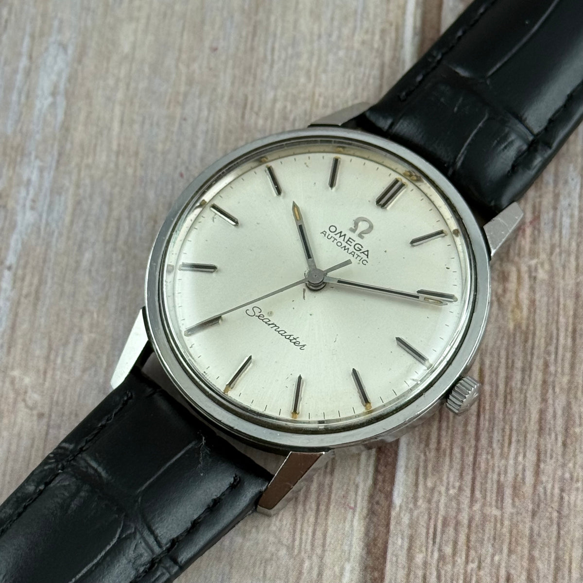 1966 Omega Seamaster Automatic men’s steel wrist watch ‘seahorse’ back
