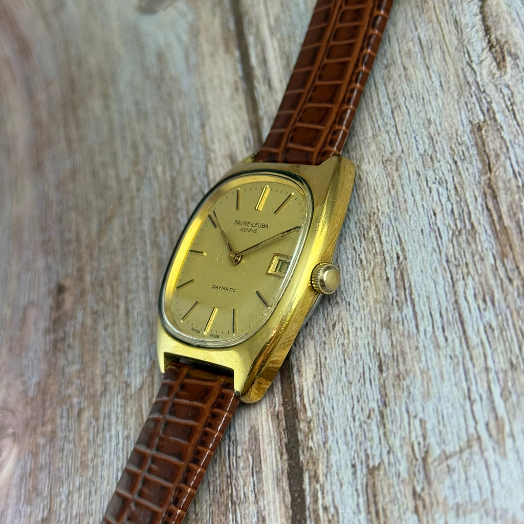 1970s Favre Leuba Daymatic Men’s Tv Case Wrist watch GP 35mm