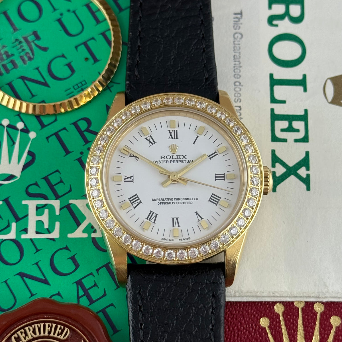 18ct Rolex Oyster Perpetual 31 Ladies Solid Gold Watch Box Papers 1996