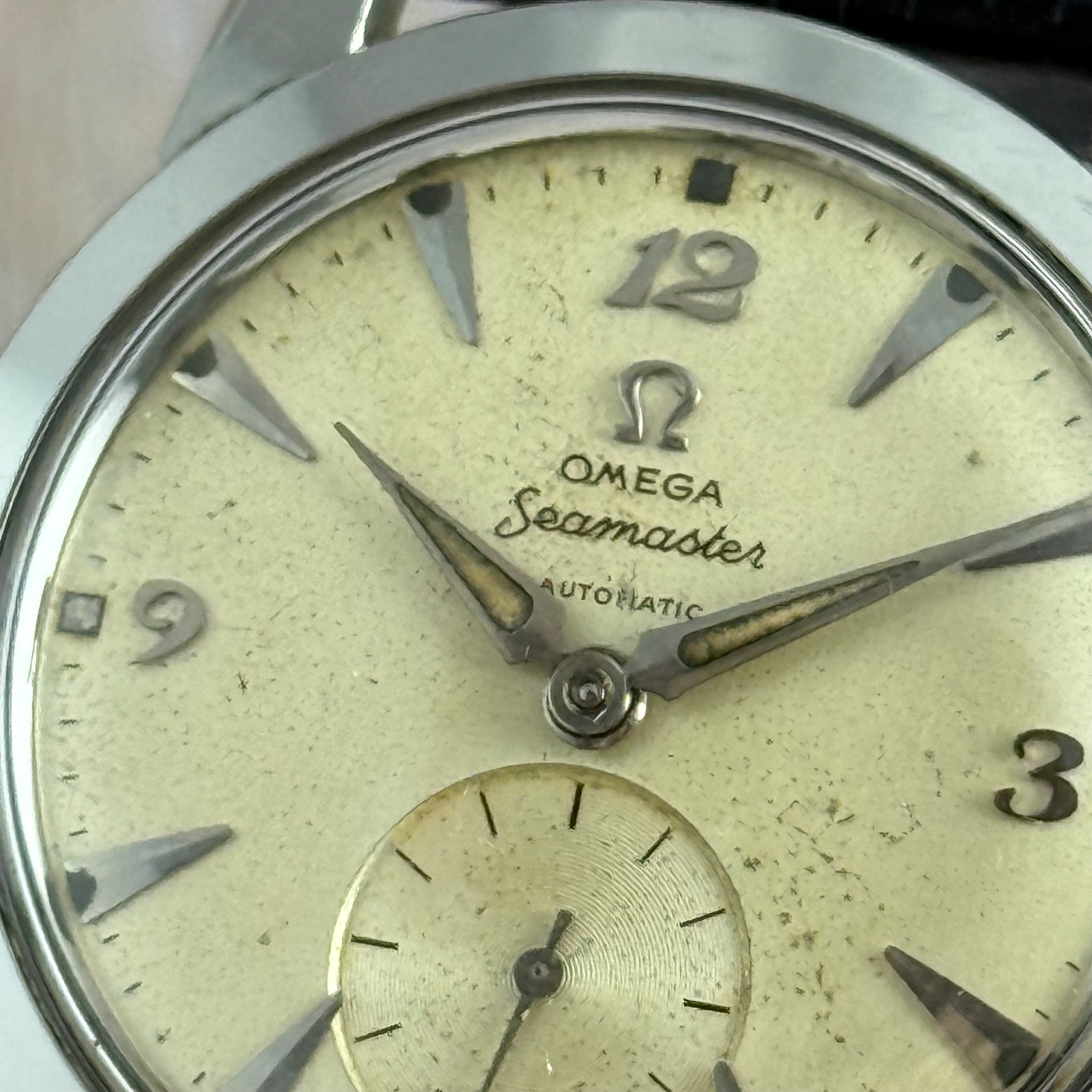 1952 Omega Seamaster “bumper” automatic breguet numerals men’s watch 35mm