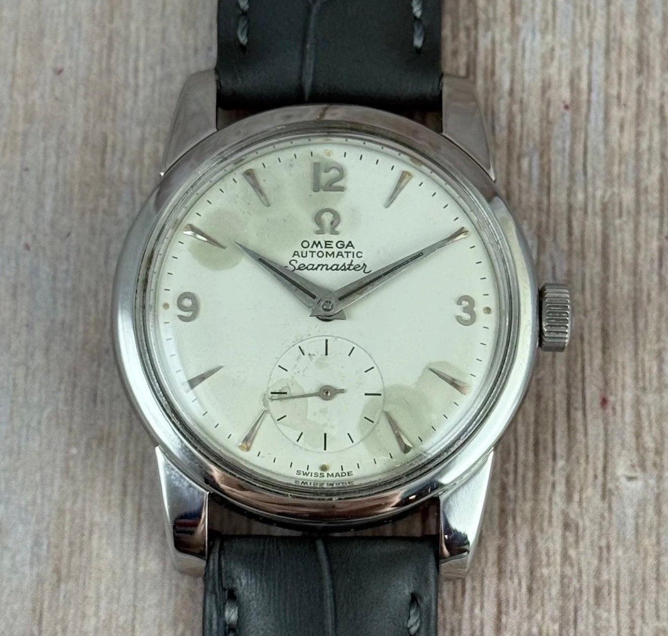 1954 Omega Seamaster Automatic Men’s Steel Wrist Watch “moon Crater” Patina Dial