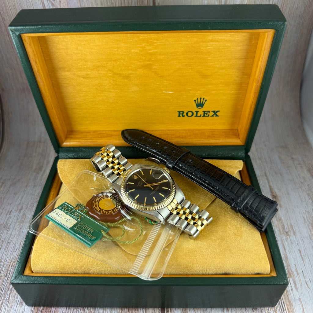 1972 Rolex Datejust 36 18k Gold & Steel 1601 Men’s Wrist Watch Vintage Box & tag