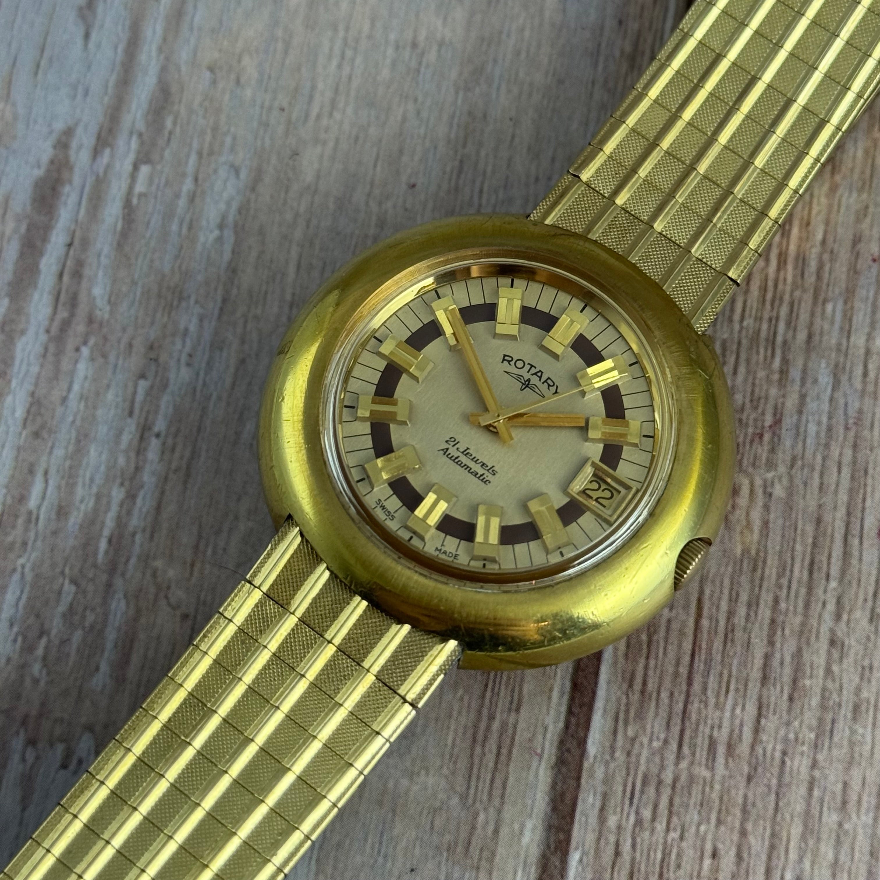 Space age ROTARY UFO men’s automatic divers watch 40mm gold plated