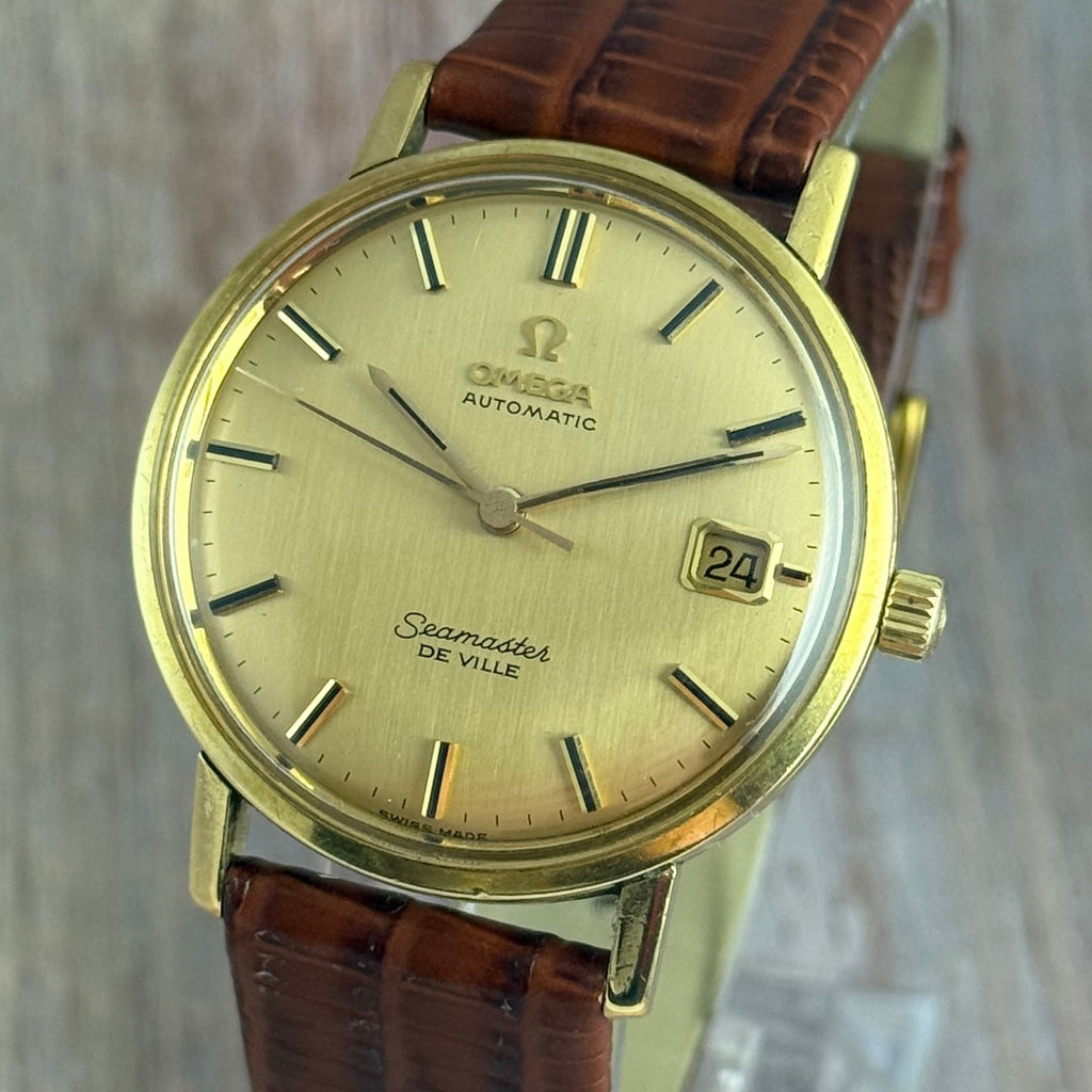 18ct Solid Gold Omega Seamaster Automatic Gold Onyx Dial 35mm (c1963) 166.025