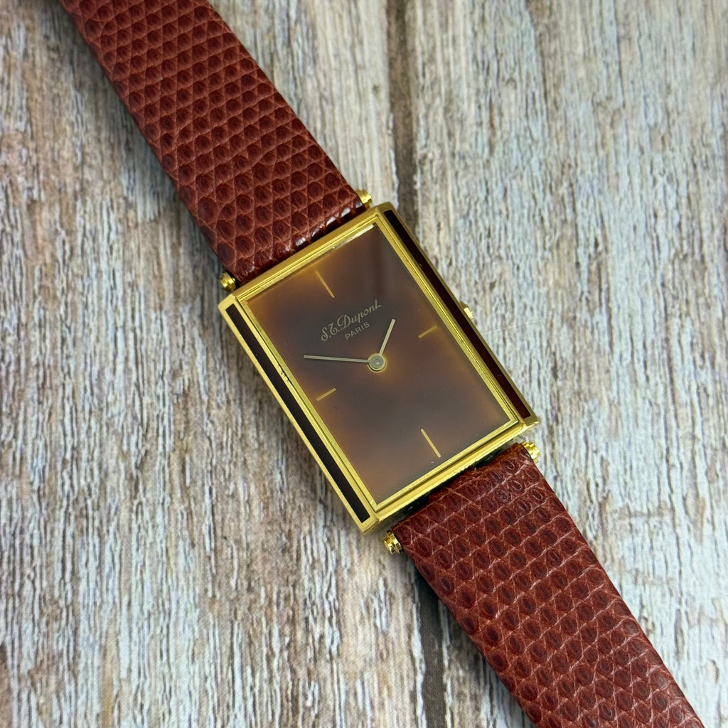 1980s S T Dupont Chinese Lacquer Quartz Oversized Tank Mens Watch