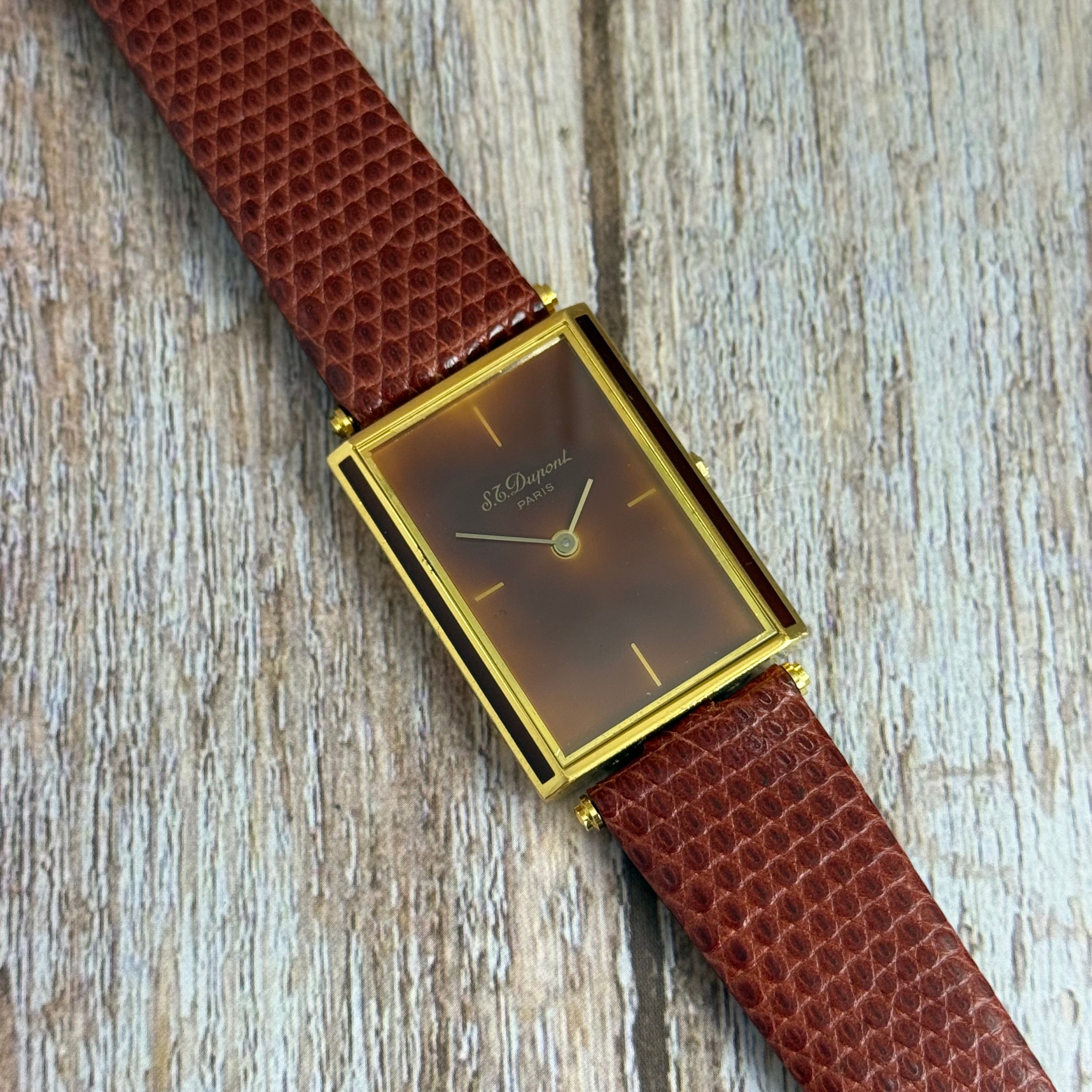 1980s S T Dupont Chinese Lacquer Quartz Oversized Tank Mens Watch